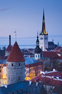 Prints of Estonia, Tallinn, Troompea area, Old Town view from Troopea, dusk Estonia Prints: Tallinn Old Town Dusk Print from Troopea Hill