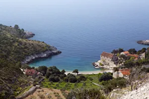 Europe, Balkans, Croatia, Hvar island, a view of the village of Milna and the Vila Tudor Europe, Balkans, Croatia, Hvar island, a view of the village of Milna and the Vila Tudor