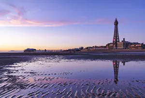 Blackpool Tower and Beach Print, a Vintage Europe Scene