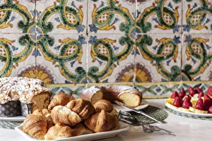 Europe, Italy, Campania. Breakfast with fresh pastries Europe, Italy, Campania. Breakfast with fresh pastries