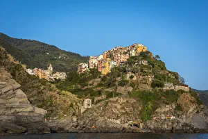 Europe, Italy, Cinque Terre. View of Corniglia from the sea Europe, Italy, Cinque Terre. View of Corniglia from the sea