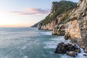 Europe, Italy, Liguria, Portovenere. Coast at sunset Europe, Italy, Liguria, Portovenere. Coast at sunset