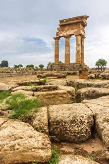 Europe, Italy, Sicily. Agrigento, the re-assembled remains of the temple of the Dioscuri Europe, Italy, Sicily. Agrigento, the re-assembled remains of the temple of the Dioscuri