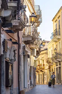Europe, Italy, Sicily. A street scene in Taormina Europe, Italy, Sicily. A street scene in Taormina