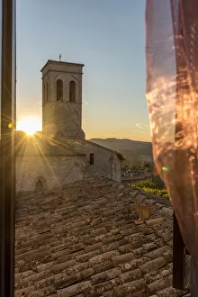 europe, italy, umbria. Sunset over the roofs of Montefalco europe, italy, umbria. Sunset over the roofs of Montefalco