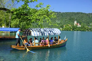Europe, Slovenia, Bled, ferry boat to the island Europe, Slovenia, Bled, ferry boat to the island
