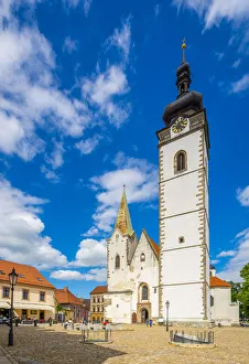 Facade of Church of the Nativity of the Blessed Virgin Mary on sunny day, Pisek, South Bohemian Region, Czech Republic Facade of Church of the Nativity of the Blessed Virgin Mary on sunny day, Pisek, South Bohemian Region, Czech Republic