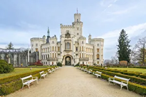 Facade of The State Chateau of Hluboka against sky, Hluboka nad Vltavou, South Bohemian Region, Czech Republic Facade of The State Chateau of Hluboka against sky, Hluboka nad Vltavou, South Bohemian Region, Czech Republic