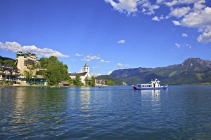 A Ferry Boat on Wolfgangsee Lake, St. Wolfgang, Austria, Europe A Ferry Boat on Wolfgangsee Lake, St. Wolfgang, Austria, Europe
