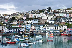 Fishing vessels and small yachts accompany the Golden Hind, at anchor in Brixham Harbour Fishing vessels and small yachts accompany the Golden Hind, at anchor in Brixham Harbour