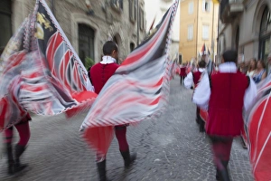 Flag bearers in medieval festival of La Quintana, Ascoli Piceno, Le Marche, Italy Flag bearers in medieval festival of La Quintana, Ascoli Piceno, Le Marche, Italy