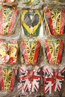 Flip flops in national colours, Fuerteventura, Canary Islands, Spain Flip flops in national colours, Fuerteventura, Canary Islands, Spain