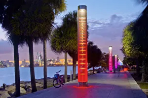Florida, South Pointe Park, Miami Beach, Stainless Steel Light Towers, Walkway Florida, South Pointe Park, Miami Beach, Stainless Steel Light Towers, Walkway
