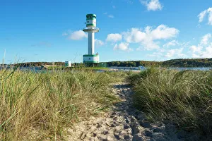 Schleswig Holstein Landscape Prints: Footpath amidst grass against Friedrichsort lighthouse, Kiel, Schleswig-Holstein, Germany