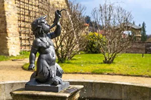 Detail of fountain with Triton at Pallfy Garden below Prague Castle, Mala Strana, Prague, Bohemia, Czech Republic Detail of fountain with Triton at Pallfy Garden below Prague Castle, Mala Strana, Prague, Bohemia, Czech Republic