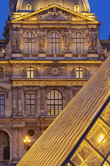 France, Paris, The Louvre, Pyramid at dusk France, Paris, The Louvre, Pyramid at dusk