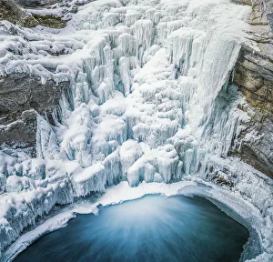 Frozen Lower Johnston Canyon Falls in Winter, Banff National Park, Alberta, Canada Frozen Lower Johnston Canyon Falls in Winter, Banff National Park, Alberta, Canada