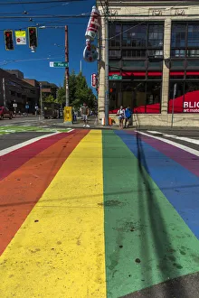Gay-themed rainbow crosswalk in Capitol Hill district, Seattle, Washington, USA Gay-themed rainbow crosswalk in Capitol Hill district, Seattle, Washington, USA