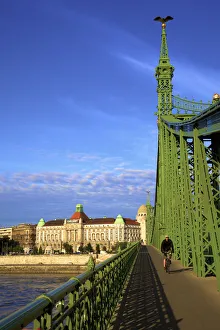 Gellert Hotel and Spa, Liberty Bridge and Cyclist, Budapest, Hungary Gellert Hotel and Spa, Liberty Bridge and Cyclist, Budapest, Hungary
