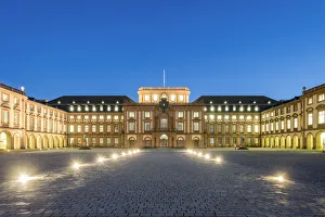 Prints of Germany, Baden-WAorttemberg, Mannheim. Mannheim Palace (Mannheimer Schloss) courtyard at dusk Mannheim Prints: Mannheim Palace Print: A Dusk Courtyard Scene