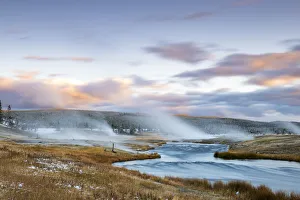 Geysers on the Firehole river, Midway Geyser Basin, Yellowstone National Park, Wyoming Geysers on the Firehole river, Midway Geyser Basin, Yellowstone National Park, Wyoming
