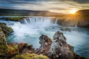 Godafoss, Myvatn, Iceland. the waterfall of the Gods at sunset Godafoss, Myvatn, Iceland. the waterfall of the Gods at sunset