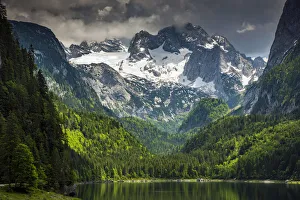 Prints of Gosausee lake with Hoher Dachstein mountain behind, Gosau, Upper Austria, Austria Map Prints: Gosausee Lake Print with Hoher Dachstein Mountain