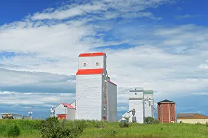 Canadian Rural Landscape Photography Prints: grain elevators and clouds Kenaston Saskatchewan, Canada