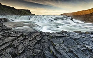 Gullfoss waterfall at sunset, Landmannalaugar, South Iceland, Iceland Gullfoss waterfall at sunset, Landmannalaugar, South Iceland, Iceland