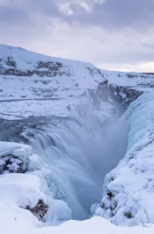 Frozen Waterfalls In Europe Prints: Gullfoss waterfall in winter time, south western Iceland, Europe