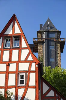 Half-timbered house and tower of old city walls, Oberwesel, Rhineland-Palatinate, Germany Half-timbered house and tower of old city walls, Oberwesel, Rhineland-Palatinate, Germany