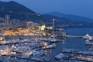 Prints of Harbour at dusk, Monte Carlo, Monaco Harbour at dusk. Monaco, France Monaco Prints: Harbour at Dusk Print, Monte Carlo