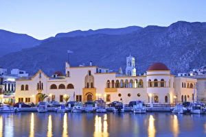 Harbour At Pothia, Kalymnos At Dusk, Dodecanese, Greek Islands, Greece, Europe Harbour At Pothia, Kalymnos At Dusk, Dodecanese, Greek Islands, Greece, Europe
