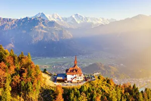 Harder Kulm with the Eiger, Monch and Jungfrau behind, Berner Oberland, Switzerland Harder Kulm with the Eiger, Monch and Jungfrau behind, Berner Oberland, Switzerland
