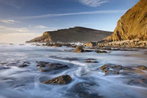 High tide floods the rocky ledges of Duckpool beach on the North Cornish coast, Cornwall High tide floods the rocky ledges of Duckpool beach on the North Cornish coast, Cornwall