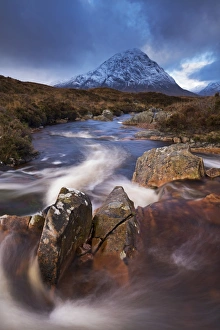 Highland stream running through Rannoch Moor towards Buachaille Etive Mor mountain, Scotland Highland stream running through Rannoch Moor towards Buachaille Etive Mor mountain, Scotland