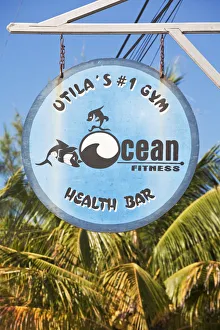Honduras, Bay Islands, Utila, Health club sign Honduras, Bay Islands, Utila, Health club sign