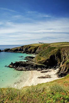 South West England Landmarks Prints: Housel Bay, the Lizard Peninsula and Lighthouse, Lizard, Cornwall, England, UK
