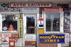 Idaho, USA. Signs on an old gas station in the American Midwest Idaho, USA. Signs on an old gas station in the American Midwest