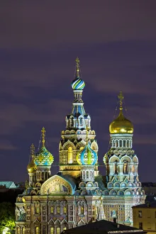 Illuminated Domes of Church of the Saviour on Spilled Blood, Saint Petersburg, Russia Illuminated Domes of Church of the Saviour on Spilled Blood, Saint Petersburg, Russia