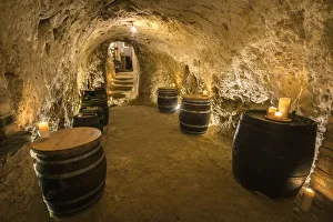 Interior of illuminated old wine cellar in Vrbice, Breclav District Interior of illuminated old wine cellar in Vrbice, Breclav District