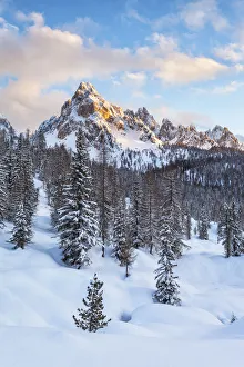 Italy, Dolomites, Veneto, Cadini Misurina at sunset Italy, Dolomites, Veneto, Cadini Misurina at sunset