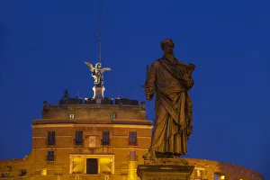 Italy, Lazio, Rome, Castle St. Angelo and statue on St. Angelo bridge Italy, Lazio, Rome, Castle St. Angelo and statue on St. Angelo bridge