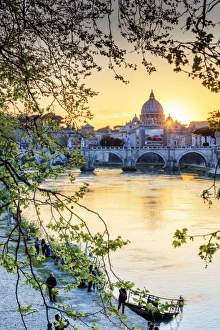Italy, Rome, St. Peter Basilica at sunset reflecting on Tevere river Italy, Rome, St. Peter Basilica at sunset reflecting on Tevere river
