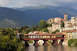 Italy, Veneto, Vicenza district, Bassano del Grappa, Brenta river and Ponte degli Alpini Italy, Veneto, Vicenza district, Bassano del Grappa, Brenta river and Ponte degli Alpini