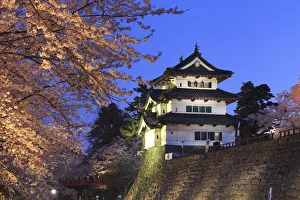 Japan, Aomori Prefecture, Hirosaki, Hirosaki Jo Castle and cherry trees Japan, Aomori Prefecture, Hirosaki, Hirosaki Jo Castle and cherry trees