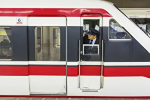 Japan, Honshu, Tokyo, Asakusa Station, Tobu Railways, Train Guard Japan, Honshu, Tokyo, Asakusa Station, Tobu Railways, Train Guard