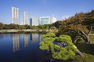 Japan, Tokyo, Hama Rikyu Japanese Garden and Shiodome Area Skyline Japan, Tokyo, Hama Rikyu Japanese Garden and Shiodome Area Skyline