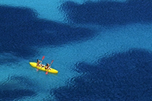 Kayaking, Cala de Sant Vicent, Ibiza, Baleaaric Islands, Spain Kayaking, Cala de Sant Vicent, Ibiza, Baleaaric Islands, Spain