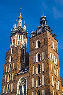 Krakow, Poland, North East Europe. Towers of the Saint Mary Basilica Krakow, Poland, North East Europe. Towers of the Saint Mary Basilica